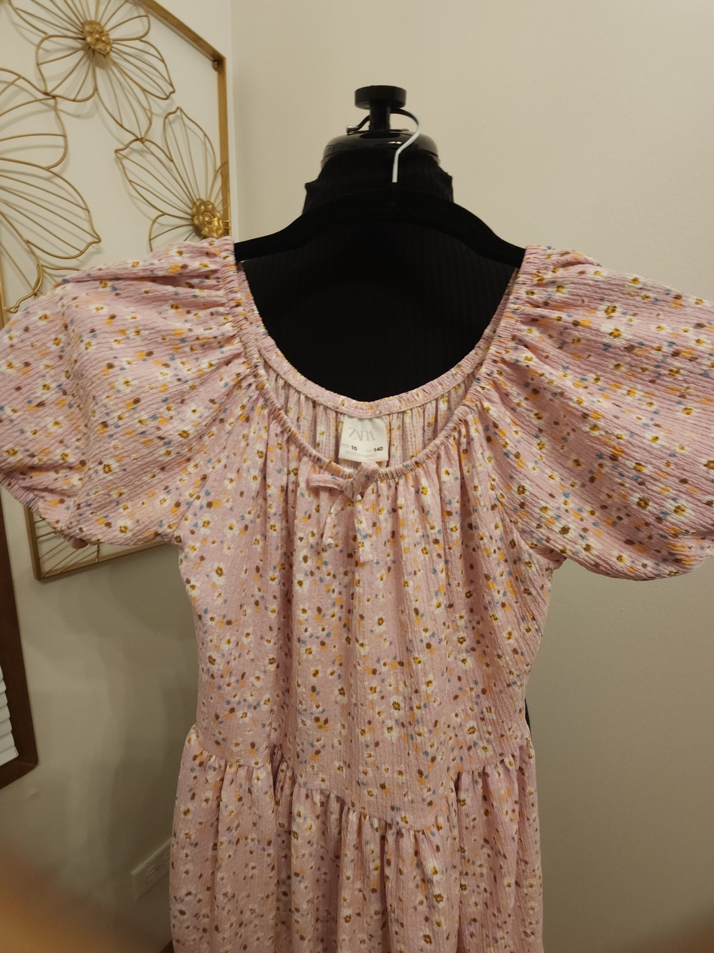 2 Zara Girls Pink Floral Puff-Sleeve Tiered Dresses with Bow - Picture 9 of 9